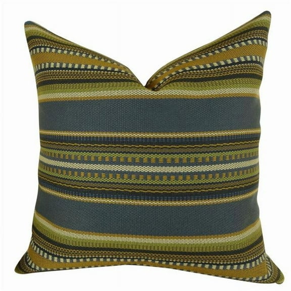 Chic Stripe Indigo Handmade Pillow - Dark - Blue - Olive - Green & Cream - 22 x 22 in.