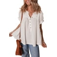 thumbnail image 1 of Chic Summer Blouse for Women: Cuffed Short Sleeves and Flared Silhouette | [ZhiHiMeRi] | (US 8-10)M, 1 of 12