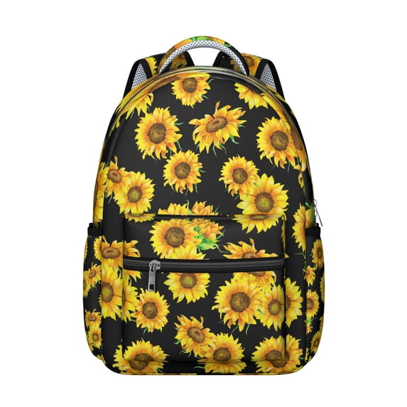 "Chic Sunflower Print College Backpack - Durable Material with Water-Resistant Finish, Roomy 16" Laptop Compartment, Beautiful Flowers Design Bookbag"