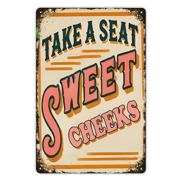 Chic 'Sweet Cheeks' Quote Wall Art - Vintage Orange & Beige, Funny Bathroom Decor, Aluminum Sign 8x12 inches, Full Of Vitality, Home Decor, Perfect for Room Decor