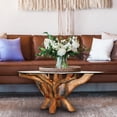 thumbnail image 1 of Chic Teak Rustic Teak Wood Root Live Edge Coffee Table Including 43 Inch Round Glass Top, 1 of 5