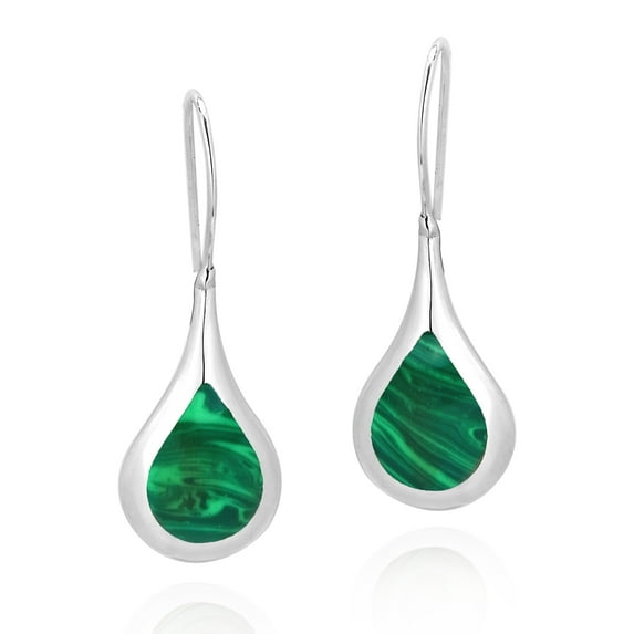 Chic Teardrop w/ Green Malachite Inlay Sterling Silver Dangle Earrings