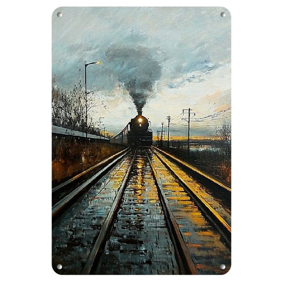 Chic Train-Themed Iron Wall Art - 8"x12" Square Metal Sign for Home, Living Room & Farmhouse Decor | Versatile Hanging Wreath Plaque for Bars & Restaurants, Train, 2D, Perfect for Room Decor