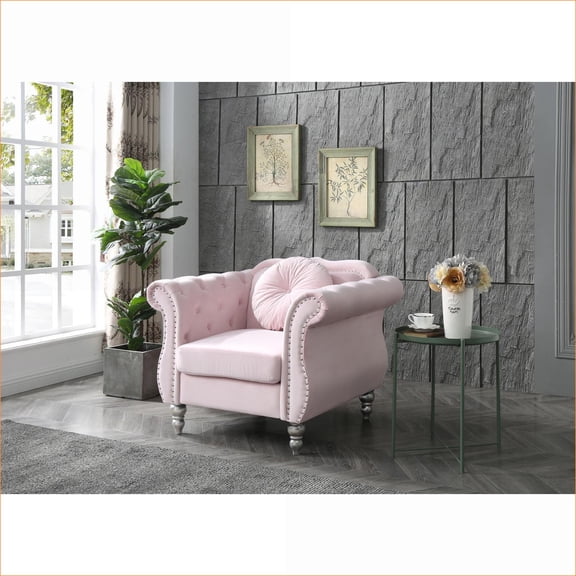 Chic Transitional Upholstered Pink Accent Chair, Single Lounge Chair for Adults, Extra Seating for Living Room Bedroom