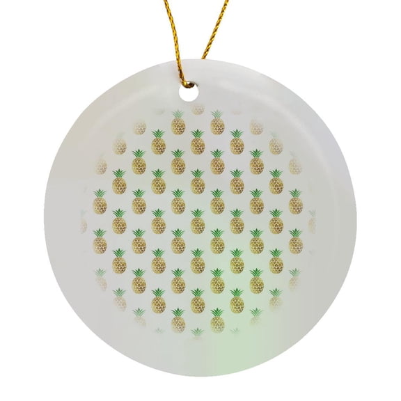 3drose, Chic Tropical Faux Gold Pineapples on a White Background Pattern, Circle Porcelain Ornament