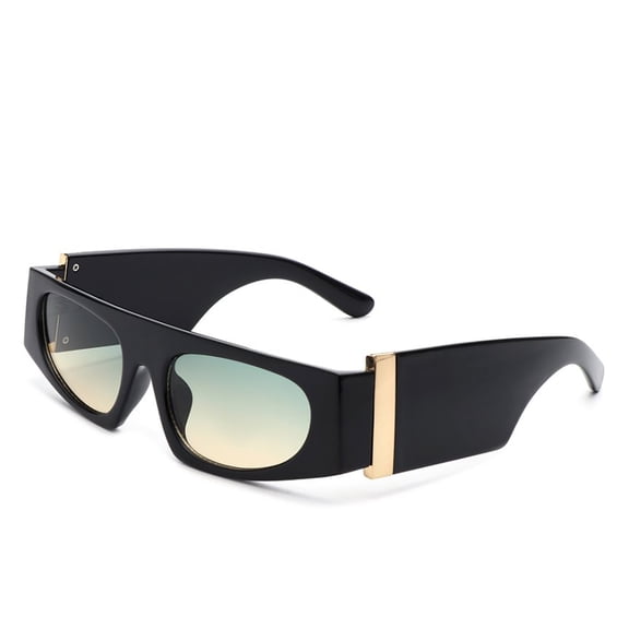 Chic Unique Sunglasses, Black Frame with Gold Accent & Green-Gold Gradient Lenses