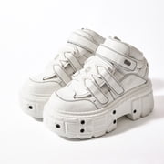 Chic Unisex Round Toe Thick Sole Metal Decor Adjustable Hook-and-Loop Women Sneakers Gothic Punk Casual Shoes