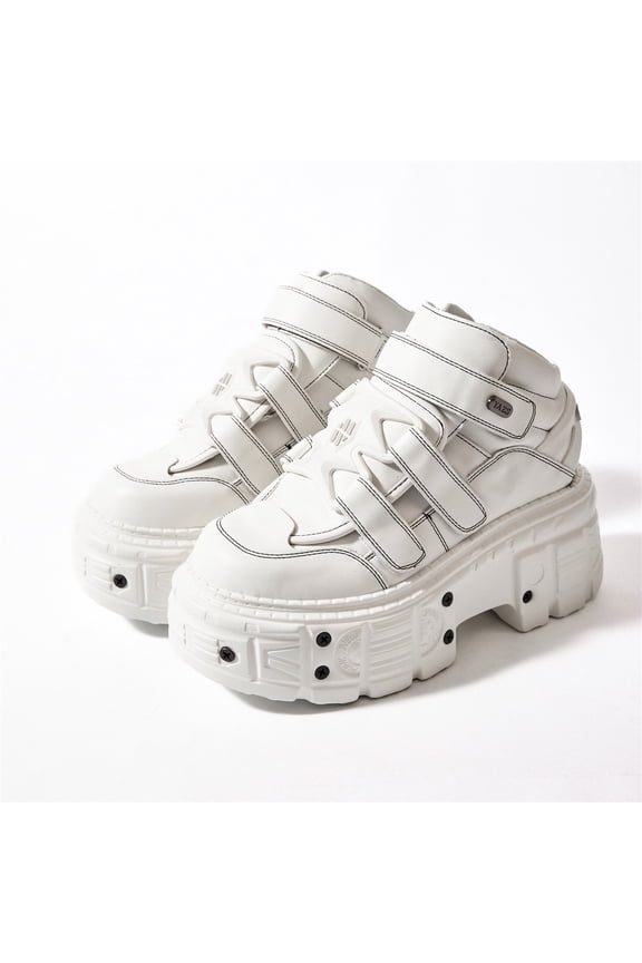 Chic Unisex Round Toe Thick Sole Metal Decor Adjustable Hook-and-Loop Women Sneakers Gothic Punk Casual Shoes