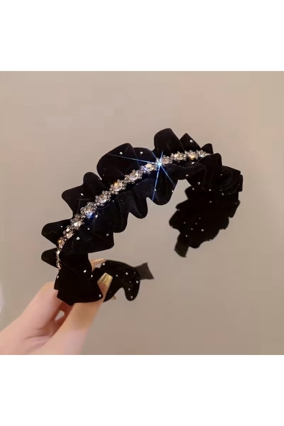 Chic Velvet Rhinestone Pleated Headband for Women - Durable Hair Accessory for Dance Parties and Special Occasions
