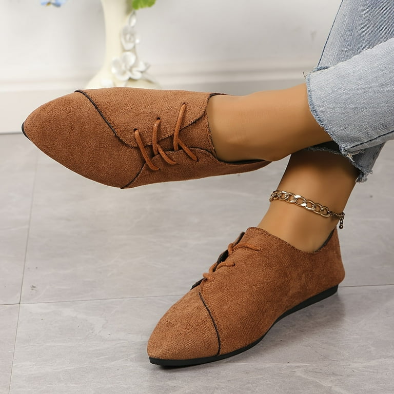 Chic Vintage Inspired Flats Comfortable Soft Suedette Lace Up Design with Retro Pointed Toe Versatile Solid Colors for Every Occasion