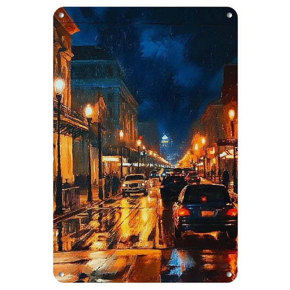 Chic Vintage-Inspired Metal Wall Art - Abstract Night Scene, 8x12 Inches - Ideal for Cafes, Kitchens, Bars & Garages