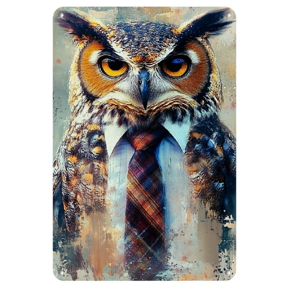 Chic Vintage Owl Metal Wall Art - Abstract Design, Ideal for Kitchen, Cafe, Bar, or Garage Decor, Easy Hang, 8x12 Inches