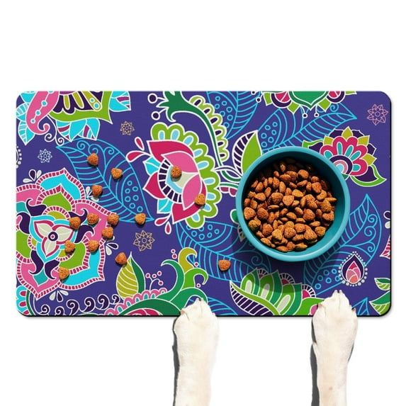 Chic Vintage Paisley Dog Bowl Mat - Elegant Ethnic Print, Large Feeding Placemat
