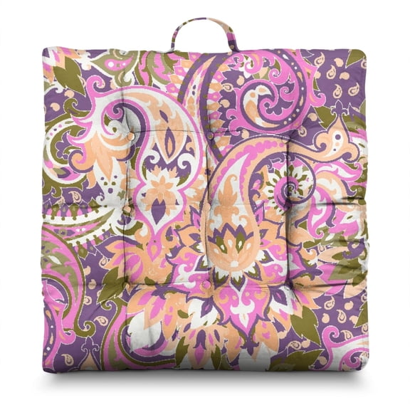 Chic Vintage Paisley Yoga Seat - Square Meditation Cushion with 4.7" PP Cotton Filling, Ideal for Cross-Legged Postures