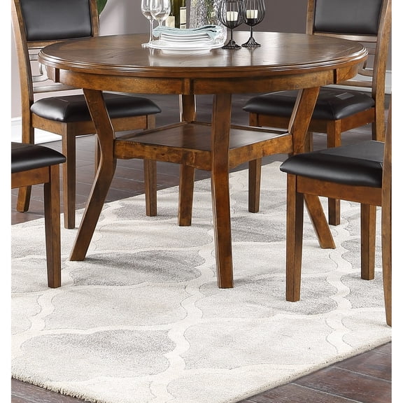 Chic Walnut Dining Table, Round With Shelf, Rubberwood Foundation Stylish Walnut Table Design And