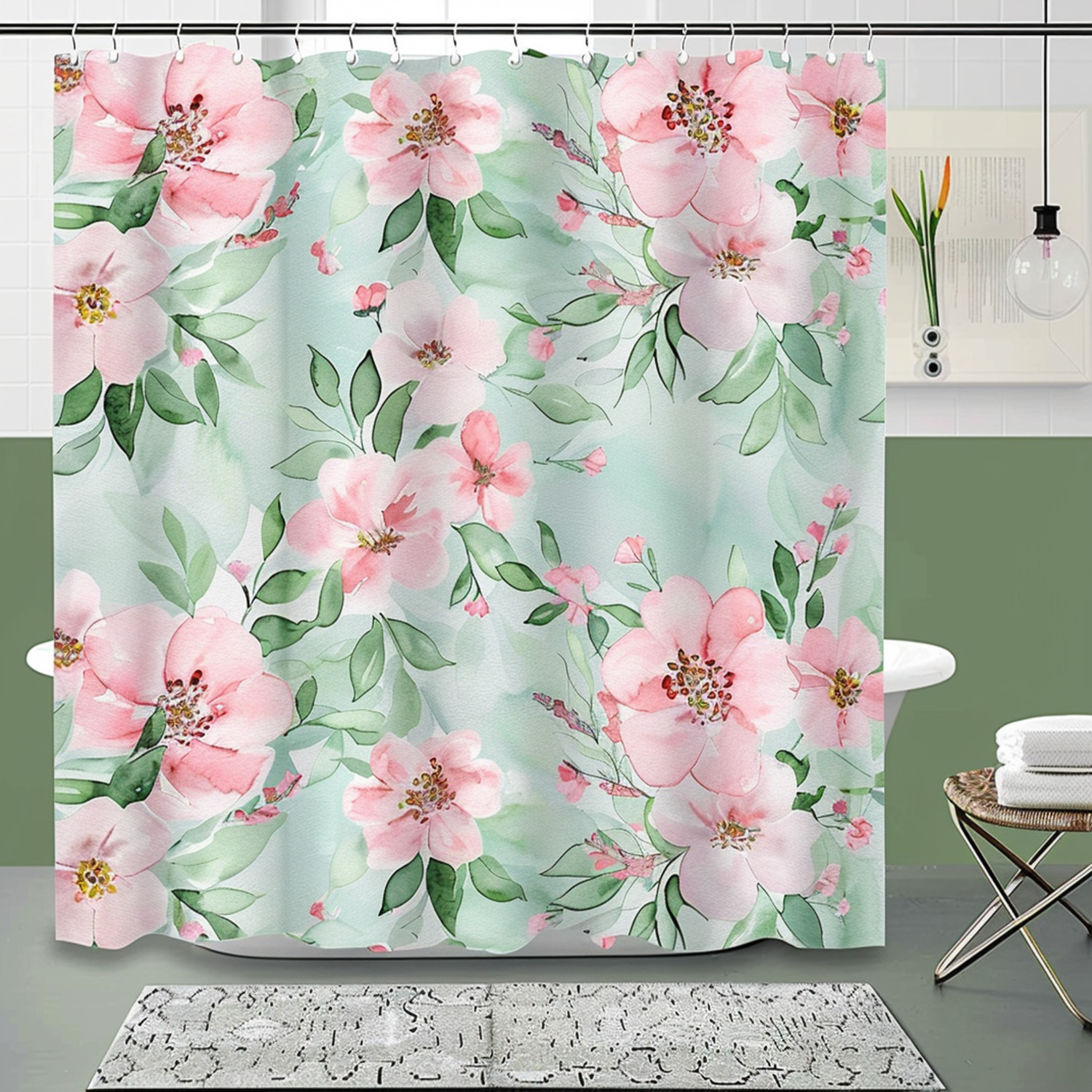 Chic Watercolor Pastel Pink Floral Bathroom Decor Soft Color Palette