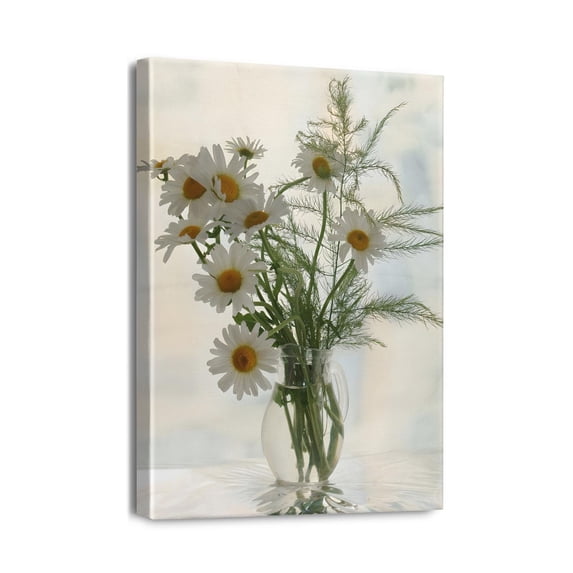 Chic White Daisy Canvas Art Print - Ideal for Any Room Décor, Kitchen or Bedroom - Size 12x16, Simple to Hang Wall Décor.