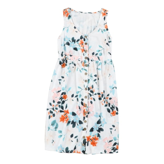 Chic White Gray Floral Button-Up Mini Dress for Women – Perfect for Warm Weather and Daily Activities, M