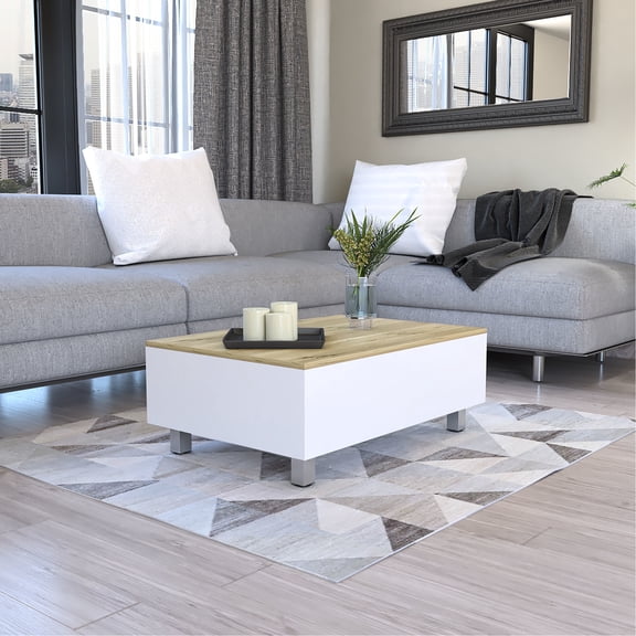 Chic White Lift Top Coffee Table - Adds A Classy Touch Table, Ideal For Enjoying Meals In Living Room