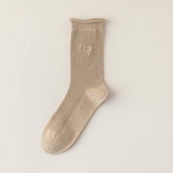 Chic White Polka Dot Lace Lightweight Mid-Calf Socks for Women - Perfect for Transitional Weather (One Size, 6 Pairs)