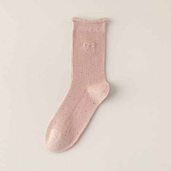 Chic White Polka Dot Lace Mid-Calf Socks for Women - Lightweight Spring & Autumn Layering for Transitional Weather (One Size, 6 Pairs)