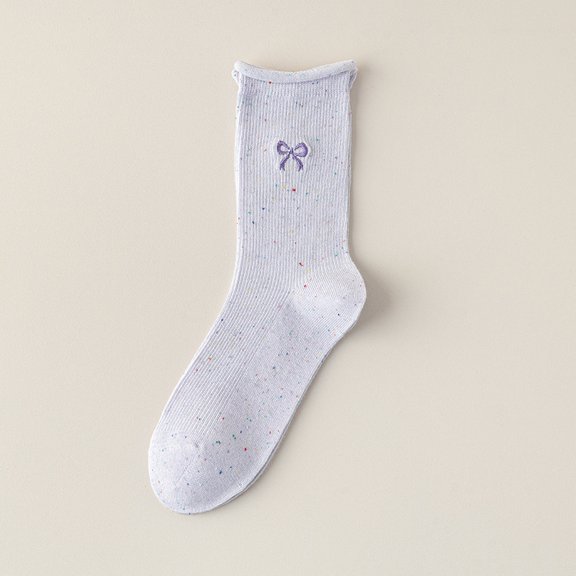 Chic White Polka Dot Lace Mid-Calf Socks for Women - Lightweight Spring & Autumn Layering for Transitional Weather (One Size, 6 Pairs)