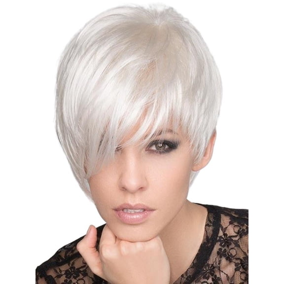 Chic White Side Parted Long Bangs Wig for Women - Stylish Synthetic Short Straight Hair for Parties and Daily Wear