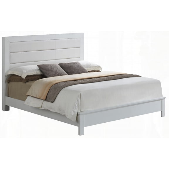 Chic White Transitional King Bed with 48"H X 80"W X 87"D Dimensions