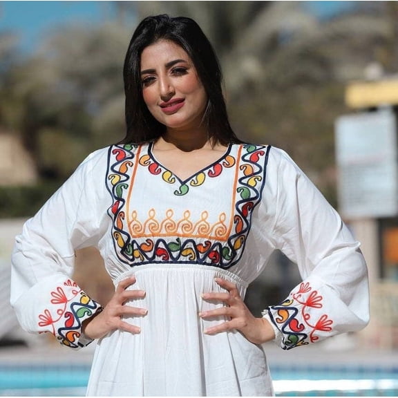 Chic White embroidered cotton Caftan, Egyptian Caftan, exotic caftan, comfort wear, home gathering. Materials: Egyptian cotton, Size: XXL, Color: White