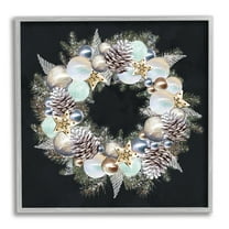 Chic Winter Ornament Wreath Pinecone Glitz Holiday Framed Art Print Wall Art, 17x17