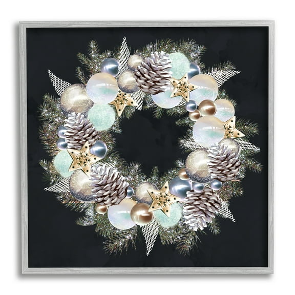 Chic Winter Ornament Wreath Pinecone Glitz Holiday Framed Art Print Wall Art, 17x17