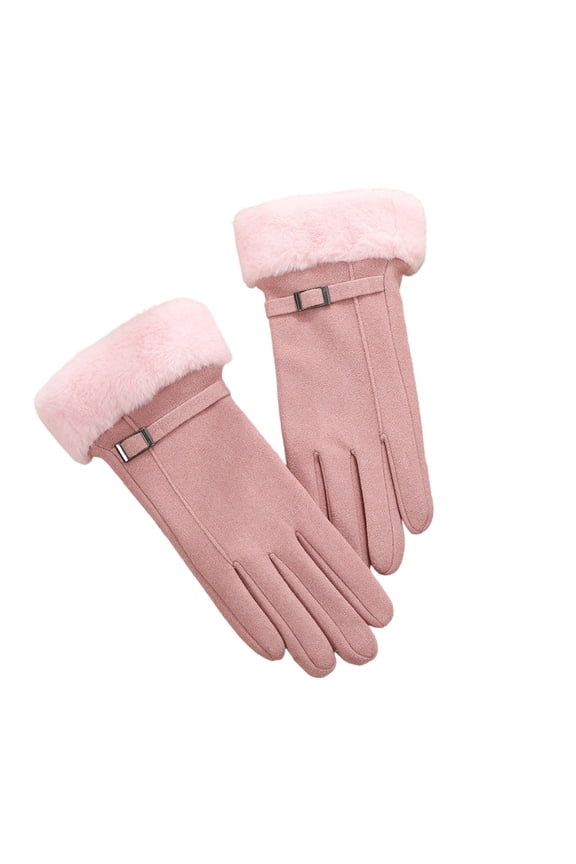 Chic Women’s Autumn & Winter Embroidered Touchscreen Gloves Fleece-Lined Thickened Fleece Cuff Windproof Cold-Resistant Cycling Warm Gear