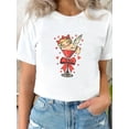 thumbnail image 1 of Chic Women's Casual Black T-Shirt with Retro Cupid & Bow Print - 100%, Round Neck, Short Sleeve - Breathable & Comfortable for outdoor activities & Travel - easy Care, all-Season Wear, 1 of 6