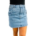 thumbnail image 1 of Chic Women's Dusk Blue Acid Wash High Waist Denim Skirt with Bowknot Pockets | [ZhiHiMeRi] | (US 12-14)L, 1 of 12