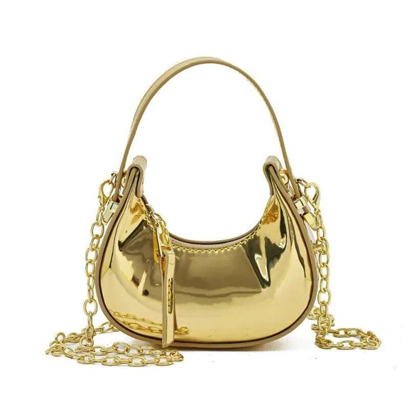 Chic Women's Small Handbag with Mirror-Like Finish and Versatile Carrying Options