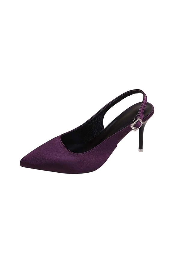 Chic Womens Heels With Pointed Toe Design And Metal Chain Embellishment For Statement Look Made Of Flock Material In Purple Color Size 4.5 Us