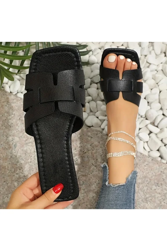 Chic Womens Slide Sandals - Lightweight, Casual, Flat, Square Open Toe - Perfect for Summer & Kings Day