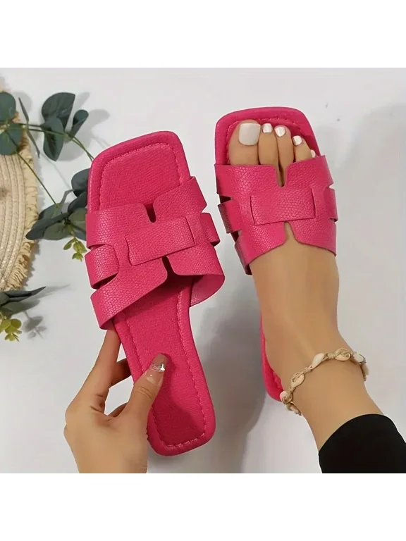 Chic Womens Slide Sandals - Lightweight, Casual, Flat, Square Open Toe - Perfect for Summer & Kings Day