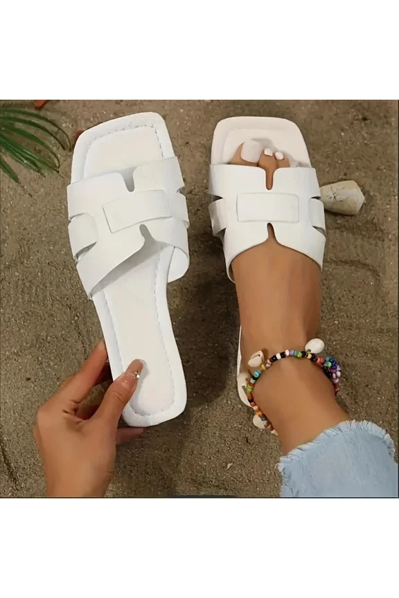 Chic Womens Slide Sandals - Lightweight, Casual, Flat, Square Open Toe - Perfect for Summer & Kings Day