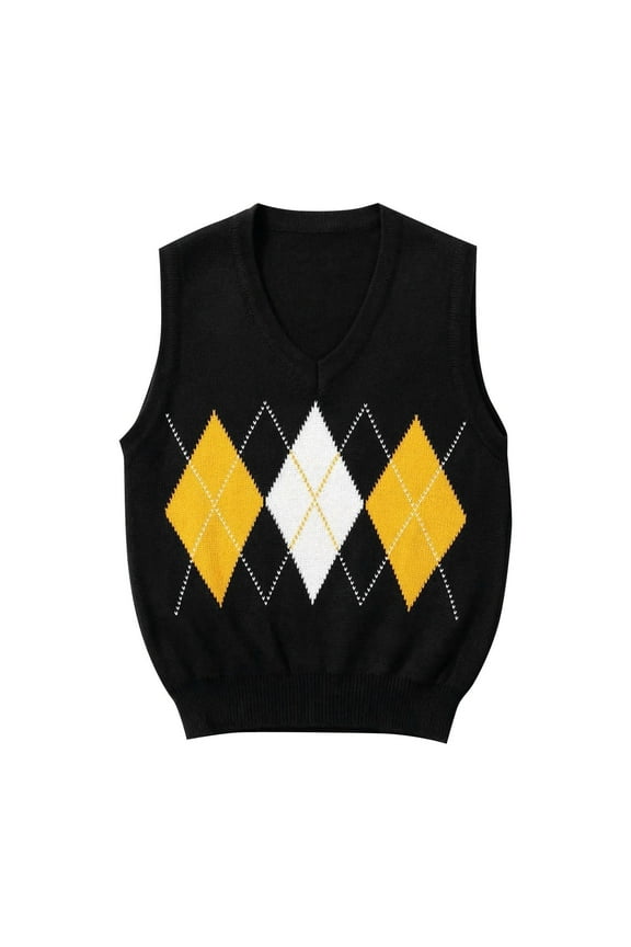 Chic Womens Sweater Vest Trendy Sleeveless Knit for Fall Days Women's Wool Vest Sexy Plaid Contrast Color Knit Short Sleeveless Top Vest