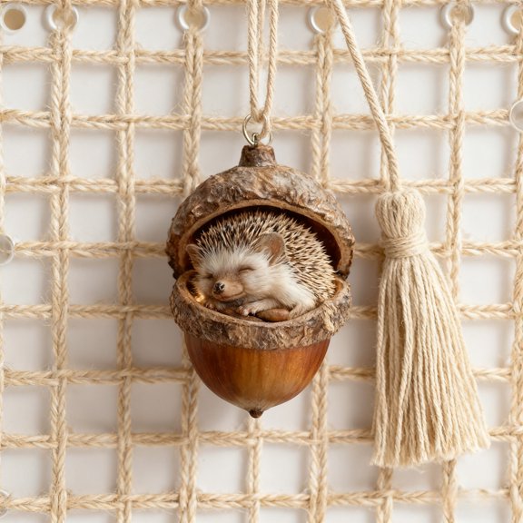 Chic Woodland Animal Acorn Ornament Cozy Christmas Forest Pine Cone Figurine 2026 Smooth 3D Resin Texture Acrylic Hanging Accent Home Party Seasonal Warm Decorative Display UKHBMC | Hedgehog