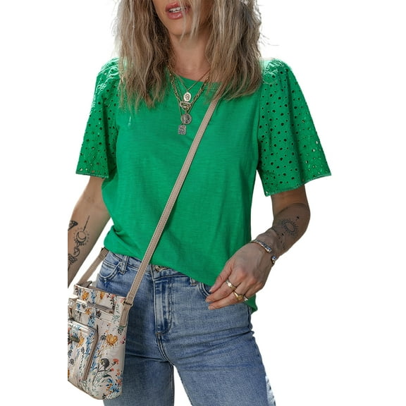 Chic and Casual Bright Green Embroidered Shift Top with Unique Patchwork Design - [ZhiHiMeRi] | (US 8-10)M