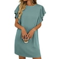 thumbnail image 1 of Chic and Casual Canton Green Solid Color Mini Dress with Ruffle Sleeves - [ZhiHiMeRi] | (US 12-14)L, 1 of 6