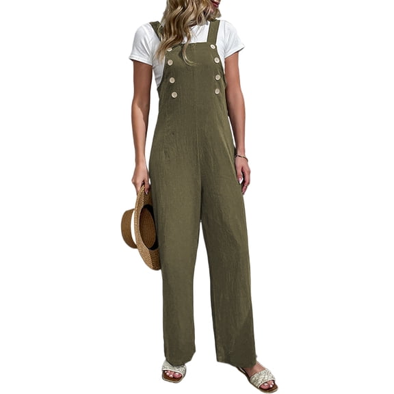 Chic and Timeless Women's Jumpsuit in Jungle Green - Retro Inspired Design with Button Front Closure - [ZhiHiMeRi] | (US 8-10)M