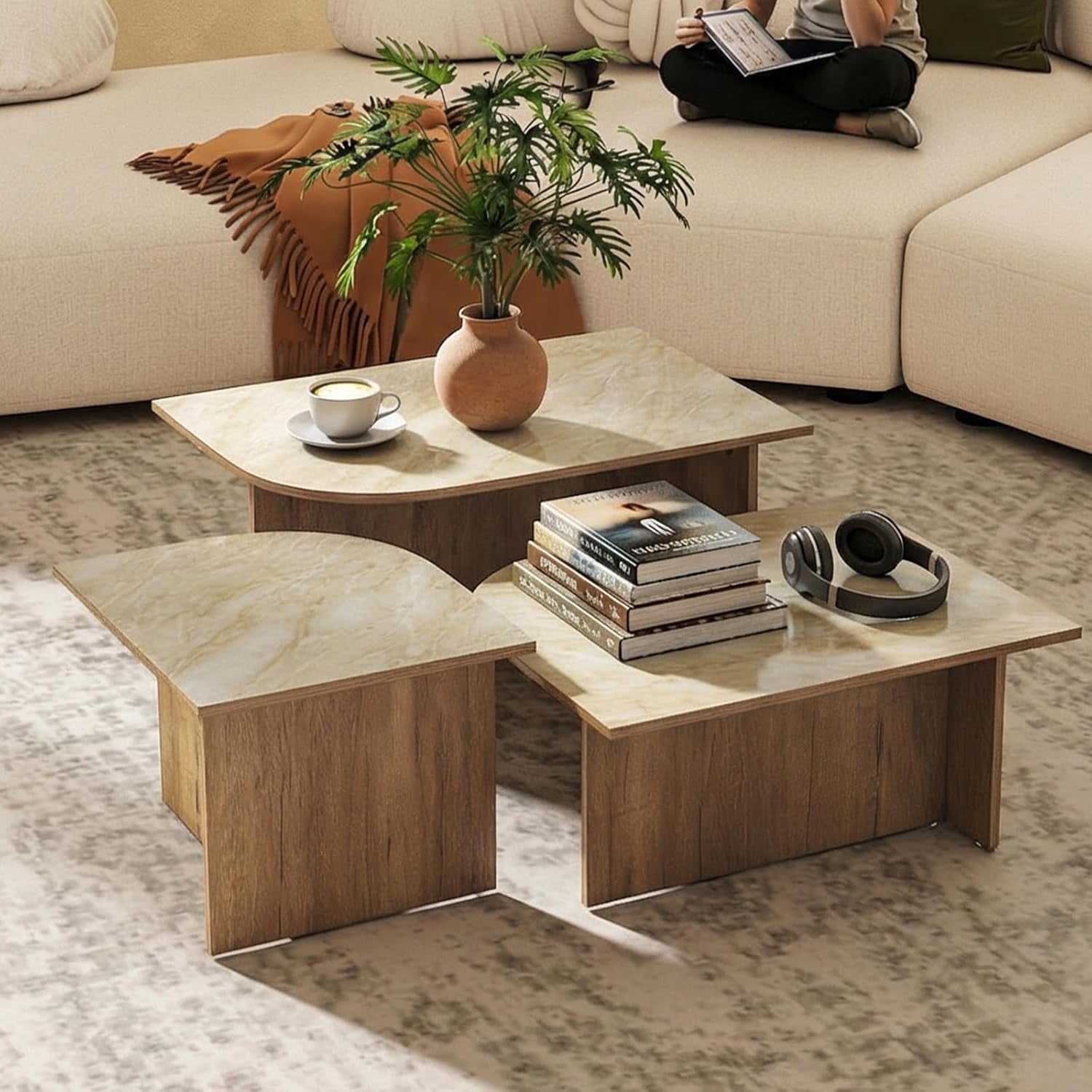ChicAura Mid Century Modern Coffee Table Set of 3, Nesting Coffee ...