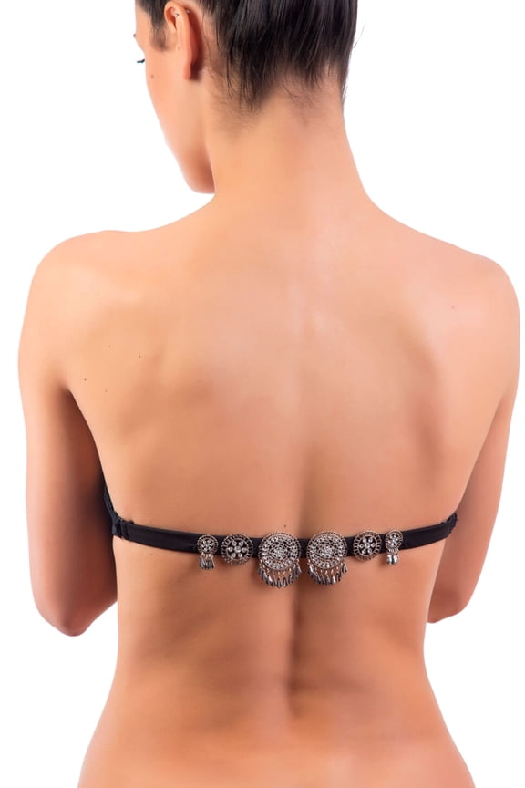 Anita, Bra Fashion Accessory, Adjustable Strap, Crystal Accents, Open Back - M - Silver / Black