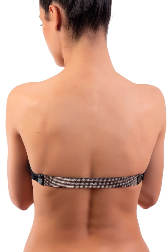 Beatrice, Bra, Fashion Accessory, Leather Strap, Crystal Accents, Open Back - M - Silver / Black