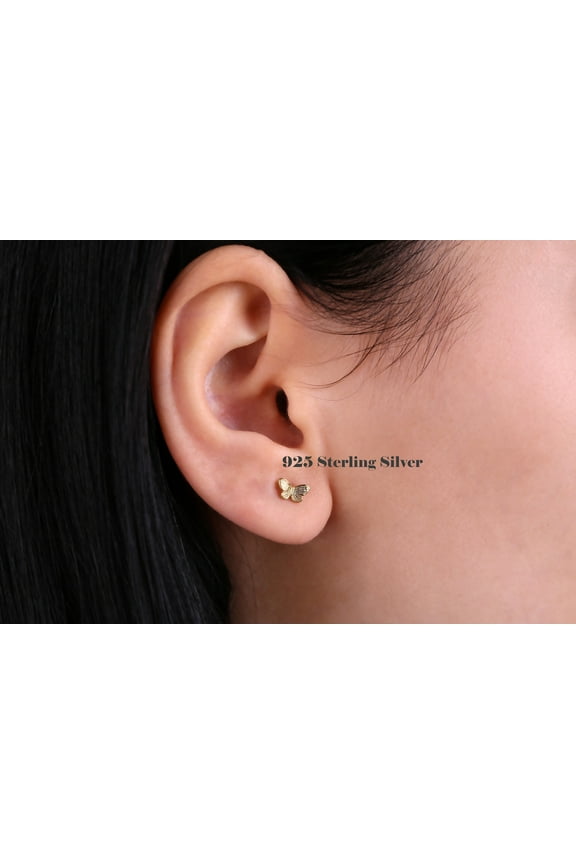925 Sterling Silver Butterfly Ball Back Stud Earrings - Gold Screw Back Butterfly Stud, Tragus, Cartilage, Helix, Lobe Piercing