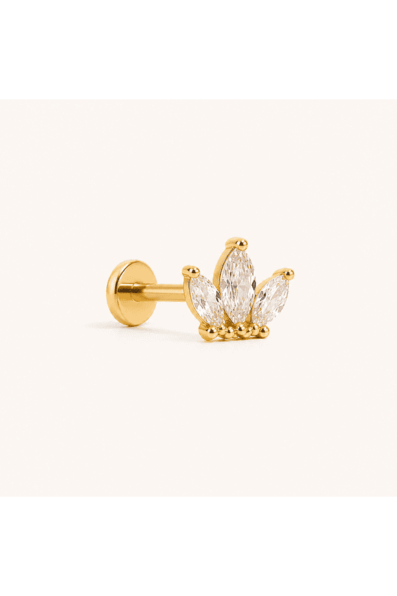 Crown CZ Cartilage Stud Earrings - 16G Titanium Flat Back Screw-In, Helix and Tragus Piercing, for Adult, teens, women