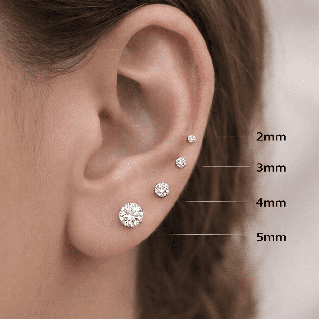 ChicBianca Flat Back Stud CZ Earrings, Implant Grade Titanium, Gold & Silver, 4 Pairs